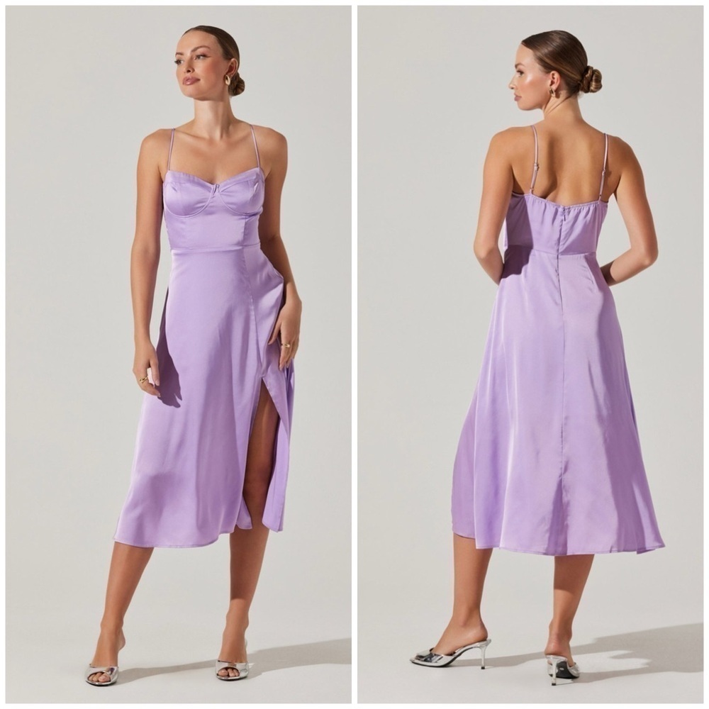 ASTR The Label Bustier Satin Midi Dress in Lavender Size Large NWOT!
